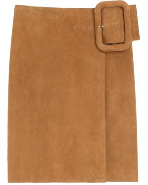 Ami Paris Midi Belted A-Line Skirt - Brown