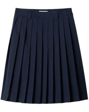 Miu Miu Pleated Logo-Embroidered Midi Skirt - Blue