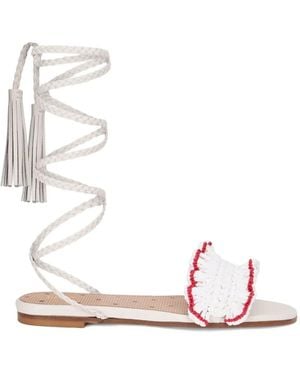 Red(V) Ruffled-Strap Sandals - Pink