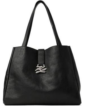 KARL LAGERFELD Large K/Autograph Leather Tote Bag - Black