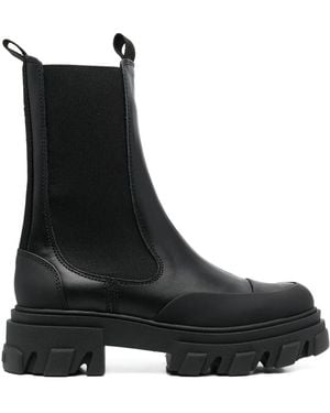 Ganni Chelsea Leather Ankle Boots - Black