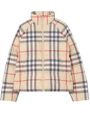 Burberry Check Puffer Jacket - Natural