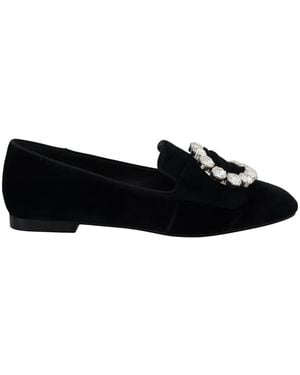Dolce & Gabbana Crystal-Embellished Velvet Loafers - Black