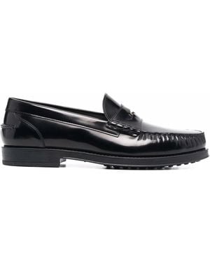 Tod's Logo Plaque Leather Loafers - Black