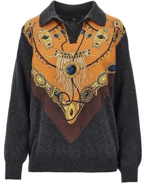 Etro Graphic-Print Panelled Jumper - Black