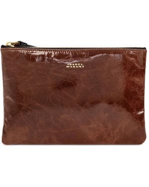 Isabel Marant Mino Zip-Top Leather Clutch Bag - Brown