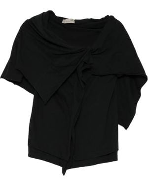 Yohji Yamamoto Stole-Detail Short-Sleeve Top - Black