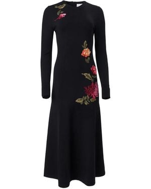 Carolina Herrera Chrysanthemum-Embroidered Knit Midi Dress - Black