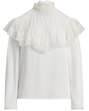 Ralph Lauren Gerüschte Bluse mit Spitzeneinsatz - Weiß