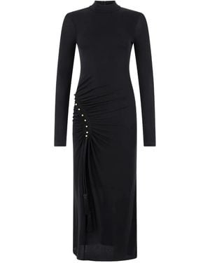 Roberto Cavalli Gathered-Detail High-Neck Midi Dress - Black