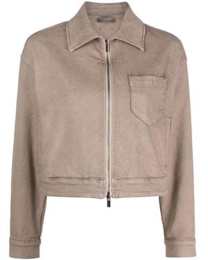 Peserico Cropped Zip-Up Denim Jacket - Brown