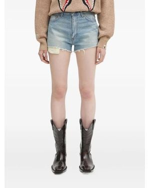 A Bathing Ape Crystal Ape Head Denim Shorts - Blue