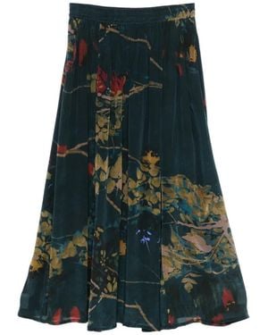 Yavi Floral Pleated Midi Skirt - Green