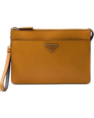 Prada Logo-Detail Leather Pouch - Brown