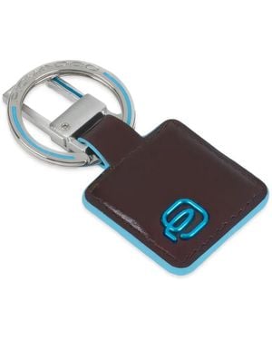 Piquadro Carabiner Leather Keychain - Blue