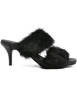 Pedro Garcia Cissy Sandalen mit Fellbesatz 65mm - Schwarz