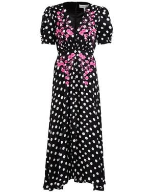 Saloni Vestido Largo Lea Con Lunares - Blanco