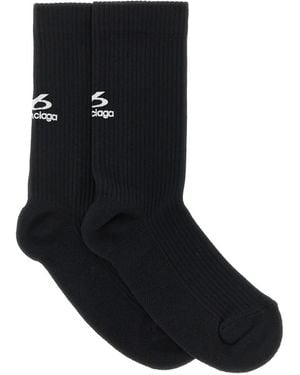Balenciaga Ribbed Logo-Print Socks - Black