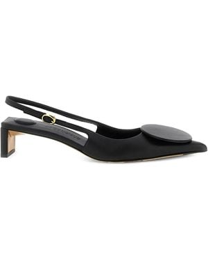Jacquemus Pointed Toe Leather Slingback Court Shoes - Black