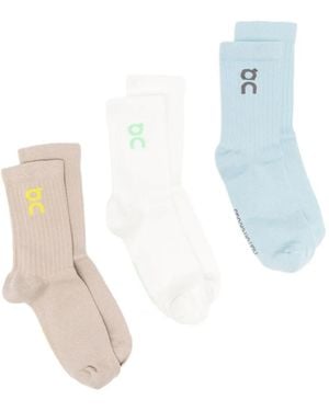 On Shoes Pack de tres pares de calcetines con logo bordado - Blanco