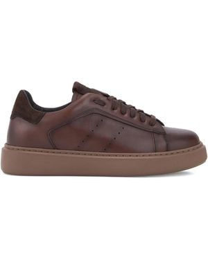 Calce Perforated-Detail Leather Trainers - Brown