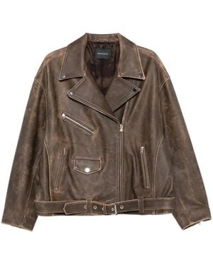 Manokhi Kaisa Belted-Leather Biker Jacket - Brown