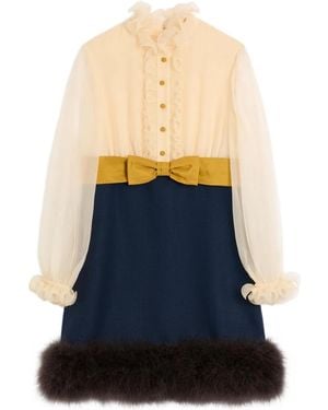 Valentino Garavani Ruffled Neck Long-Sleeve Dress - Blue