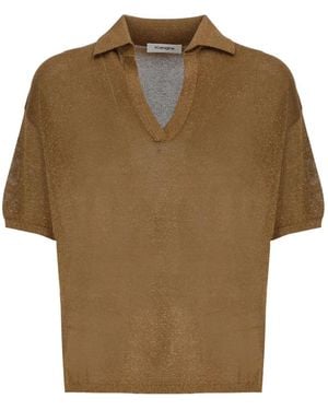 Kangra Metallic-Effect Polo-Collar T-Shirt - Brown
