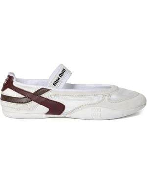Miu Miu Fabric And Suede Gymnasium Ballet Flats - White
