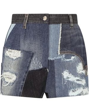 Dolce & Gabbana Distressed Patchwork Denim Shorts - Blue