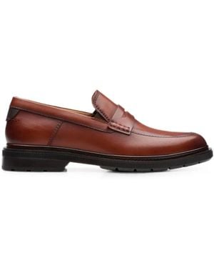 Clarks Burchill Penny Leather Loafers - Brown