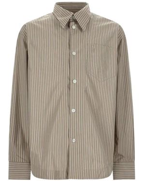 Ami Paris Vertical-Stripe Ami De Coeur Shirt - Grey