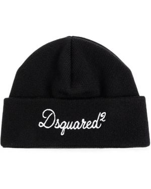DSquared² Logo-Embroidered Beanie Hat - Black