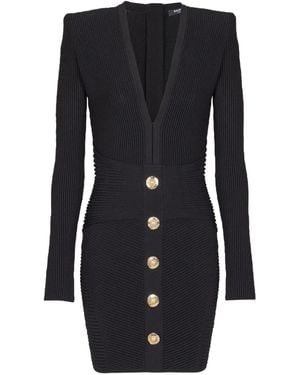Balmain Ribbed Bodycon Dress - Black