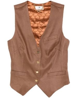 Elisabetta Franchi Linen Blend Vest - Brown