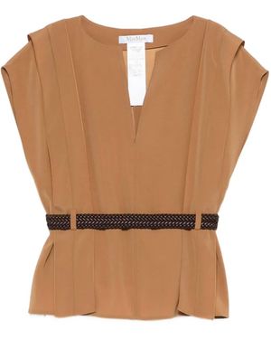 Max Mara Mxmabete Belted V-Neck Top - White