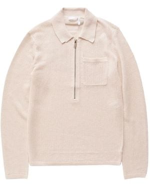 Helmut Lang Zip Long-Sleeve Polo Sweater - Natur