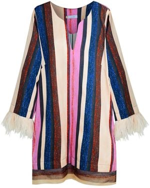 Isolda Modal-Blend Feather-Trim Striped Dress - Blue