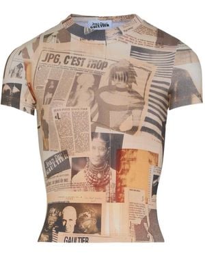 Jean Paul Gaultier Fitted Ecru Stretch Cotton T-Shirt With "Journal" Print - White