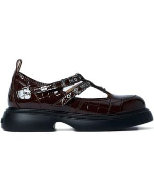 Ganni Butterfly Loafers Met Krokodillen-Reliëf En Gesp - Zwart