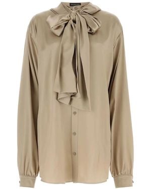 Balenciaga Satin Hooded Shirt - Natural