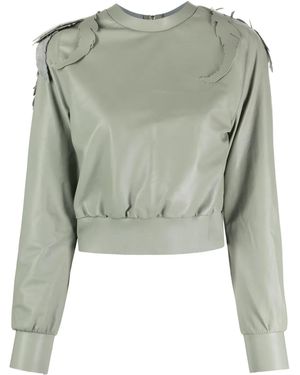 Undercover Leaf-Embroidered Leather Sweatshirt - Green
