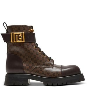 Balmain Stivaletti Romy Ranger Con Monogramma - Marrone