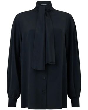 Alberta Ferretti Pussy-Bow Long-Sleeved Shirt - Blue