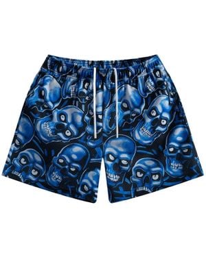 Bravest Studios Skull-Print Drawstring Track Shorts - Blue