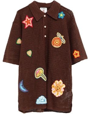 CASABLANCA Poloshirt aus Häkelstrick - Braun