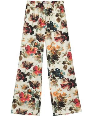 Alberto Biani Floral Silk Straight Trousers - Green