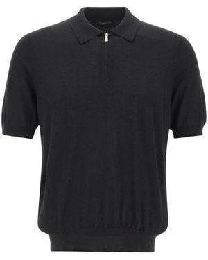 Gran Sasso Zip-Collar Short-Sleeve Polo Shirt - Black