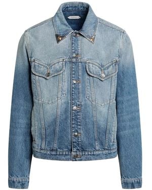 Versace Embellished-Collar Denim Jacket - Blue