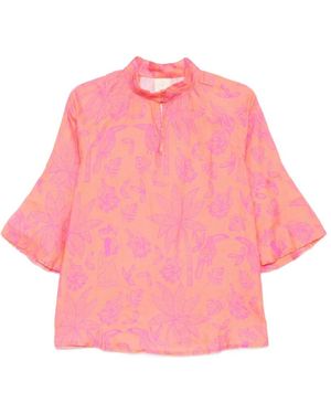 Nimo With Love Tropical-Print Ruffled Blouse - Pink